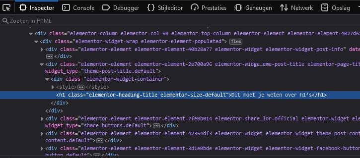 Hier zie je de kop van dit artikel netjes tussen h1-tags staan.